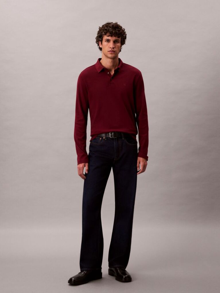 Red Long Sleeve Polo Shirt  Men