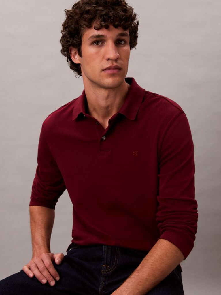 Red Long Sleeve Polo Shirt  Men