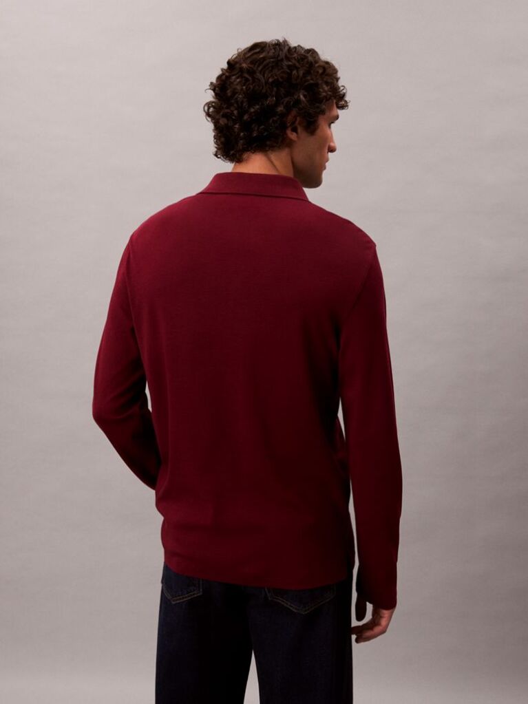 Red Long Sleeve Polo Shirt  Men