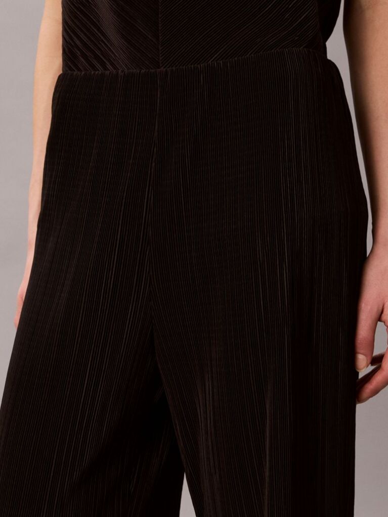Black Plisse Pull On Trousers  Women
