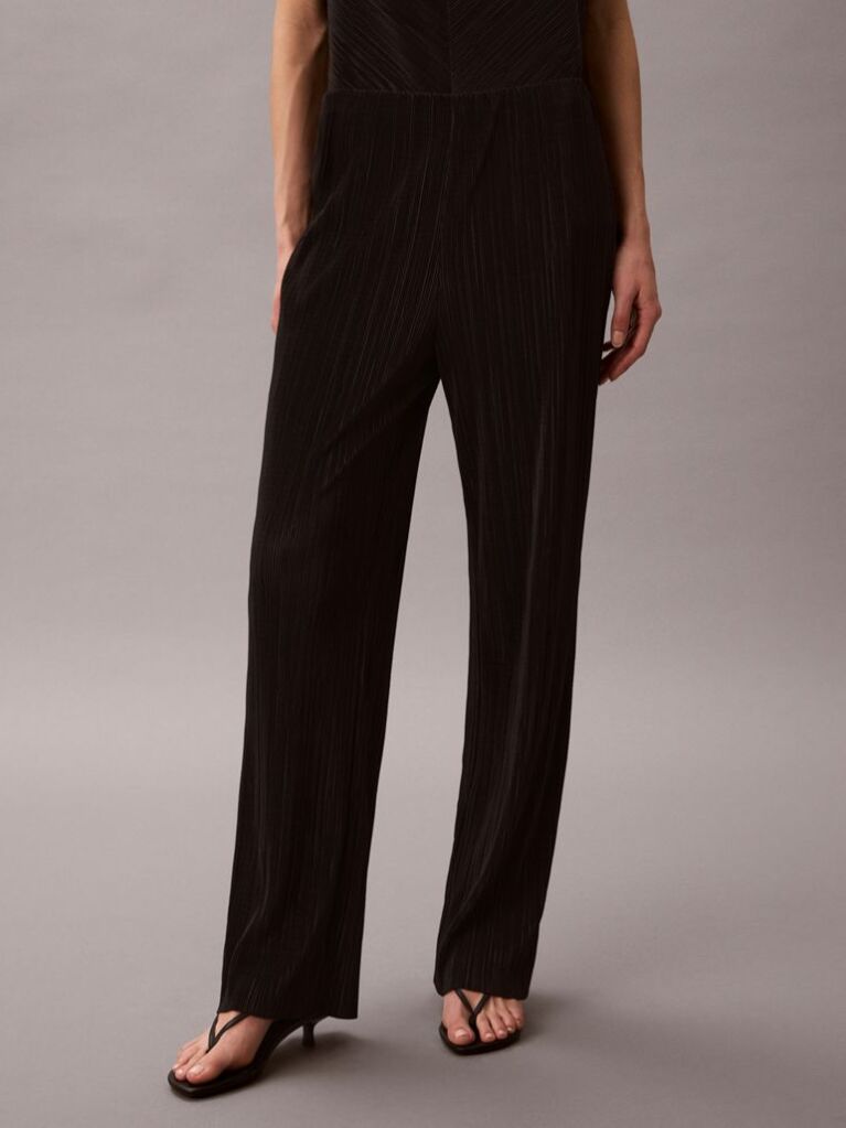 Black Plisse Pull On Trousers  Women