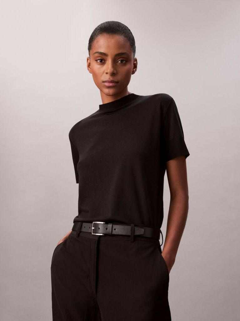 Black Lyocell Mock Neck T-Shirt  Women