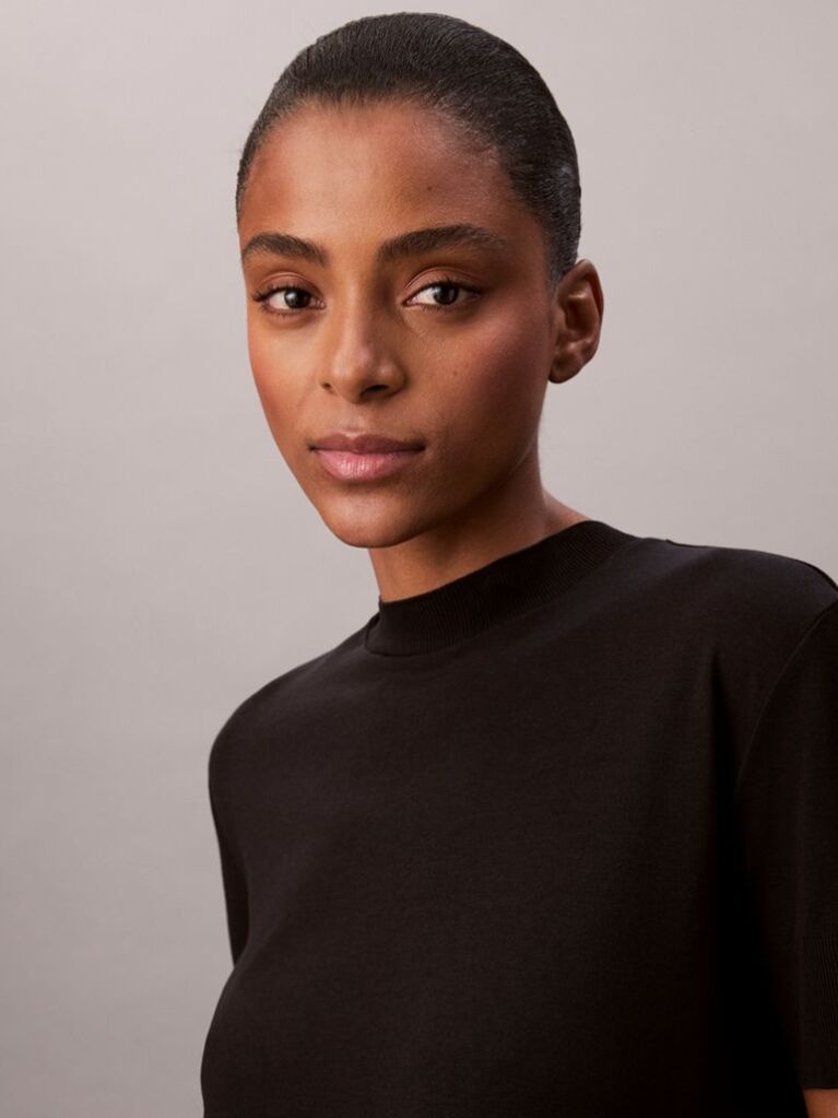 Black Lyocell Mock Neck T-Shirt  Women