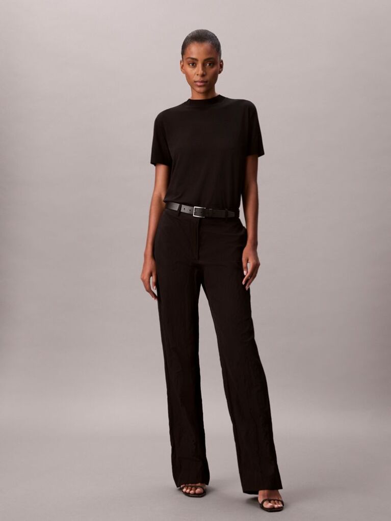 Black Lyocell Mock Neck T-Shirt  Women