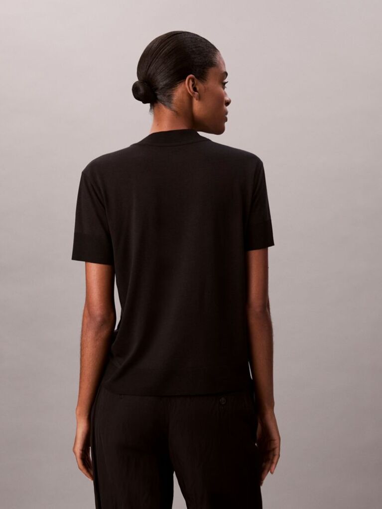 Black Lyocell Mock Neck T-Shirt  Women