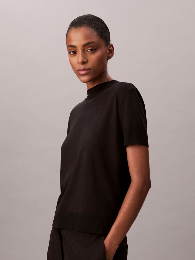 Black Lyocell Mock Neck T-Shirt  Women