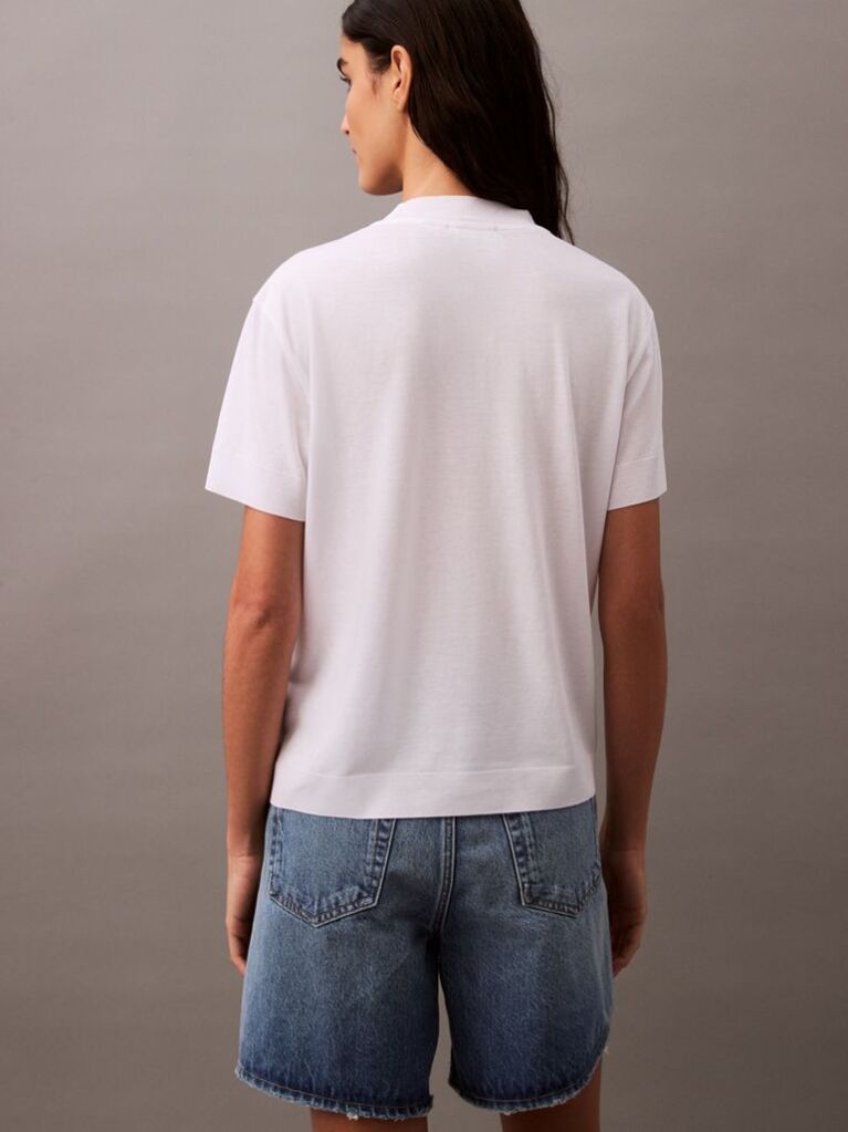 White Lyocell Mock Neck T-Shirt  Women