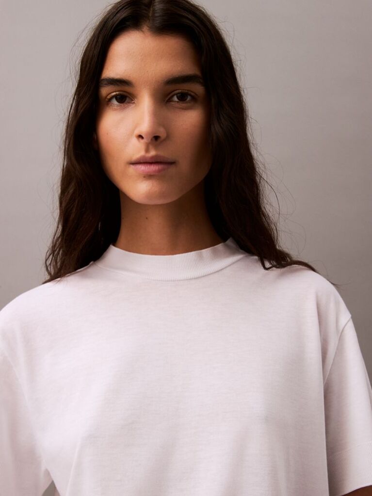White Lyocell Mock Neck T-Shirt  Women
