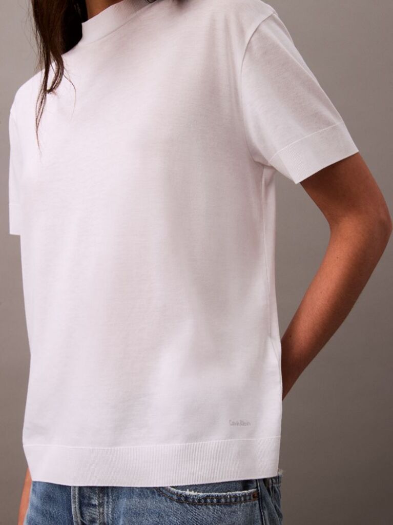 White Lyocell Mock Neck T-Shirt  Women