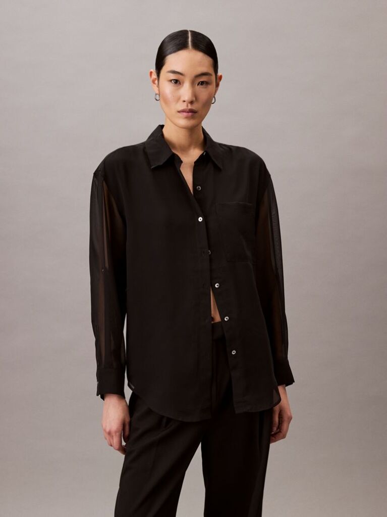 Black Roll Sleeve Utility Pocket Blouse  Women
