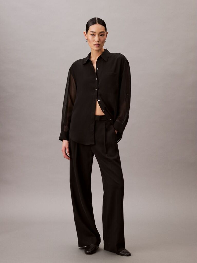 Black Roll Sleeve Utility Pocket Blouse  Women