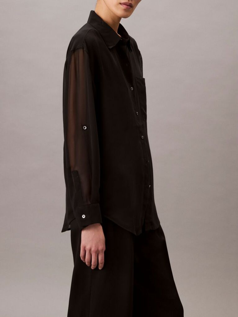 Black Roll Sleeve Utility Pocket Blouse  Women