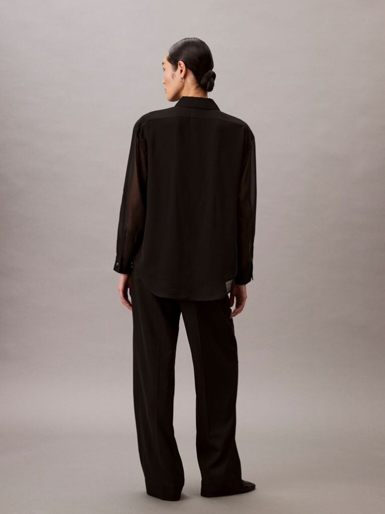 Black Roll Sleeve Utility Pocket Blouse  Women