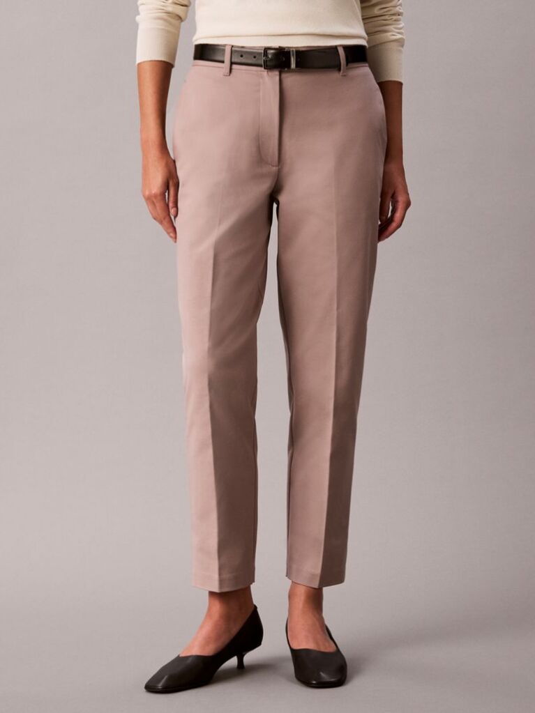 Pink Cotton Stretch Straight Fit Chino Pants  Women