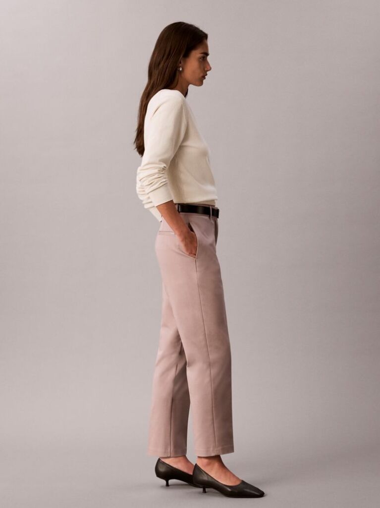 Pink Cotton Stretch Straight Fit Chino Pants  Women