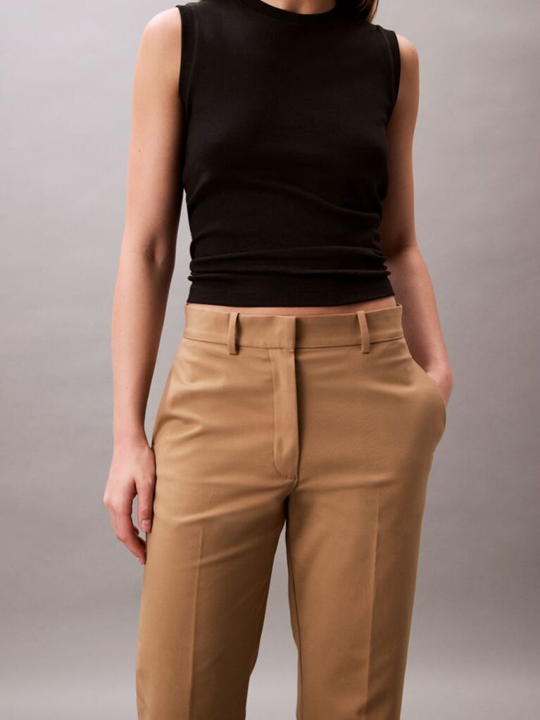 Brown Cotton Stretch Straight Fit Chino Pants  Women