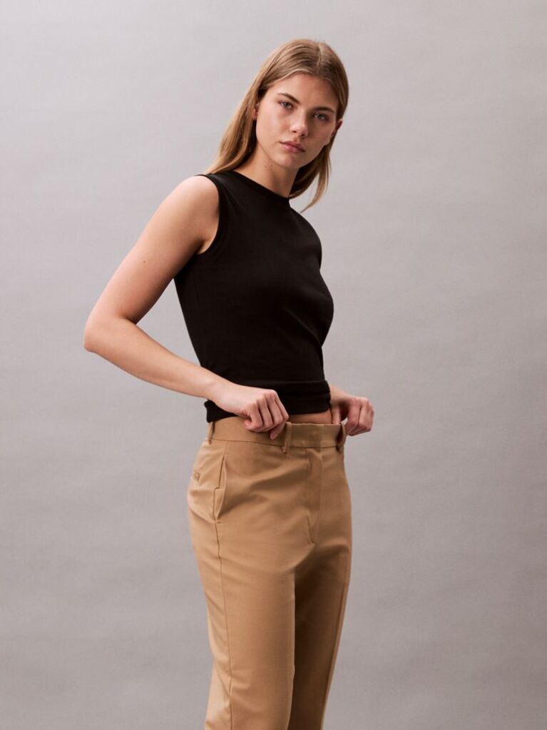 Brown Cotton Stretch Straight Fit Chino Pants  Women