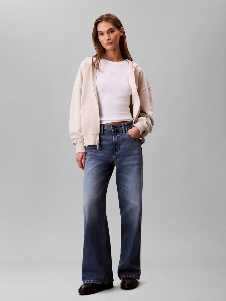 Beige Embroidered French Terry Hoodie  Women