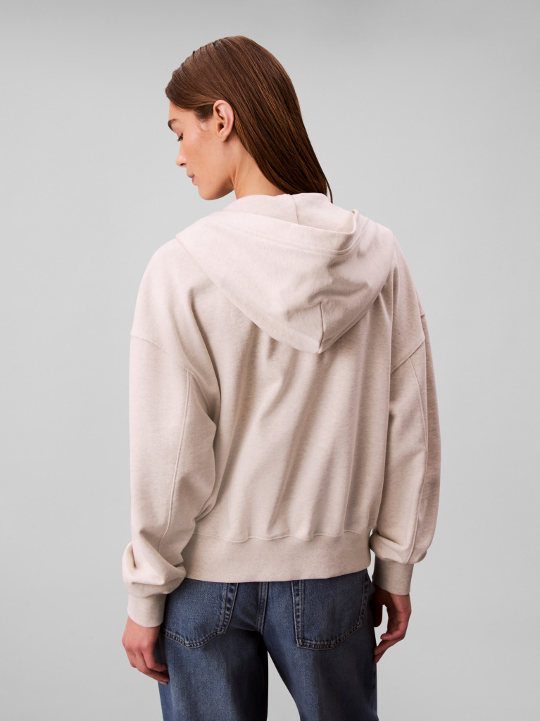 Beige Embroidered French Terry Hoodie  Women