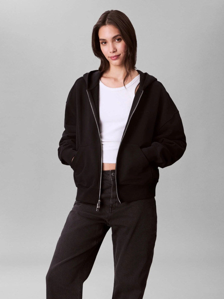 Black Embroidered French Terry Hoodie  Women