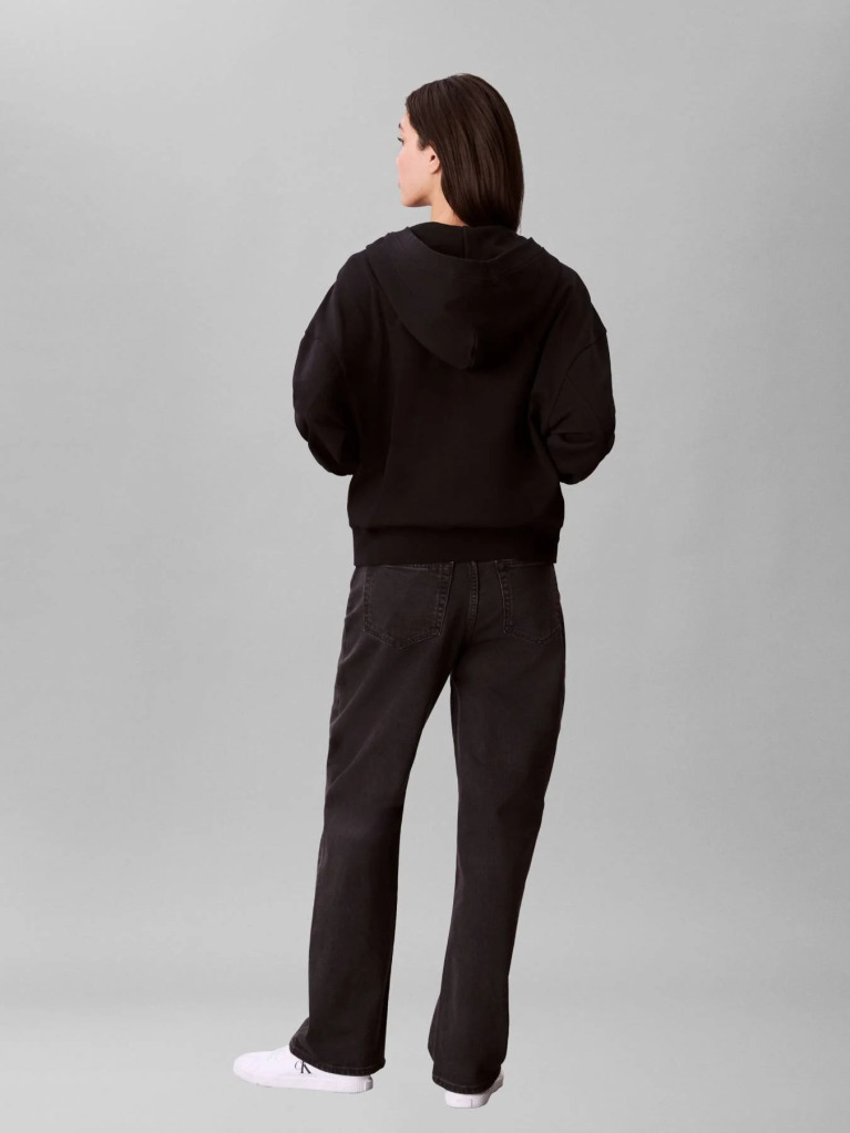 Black Embroidered French Terry Hoodie  Women