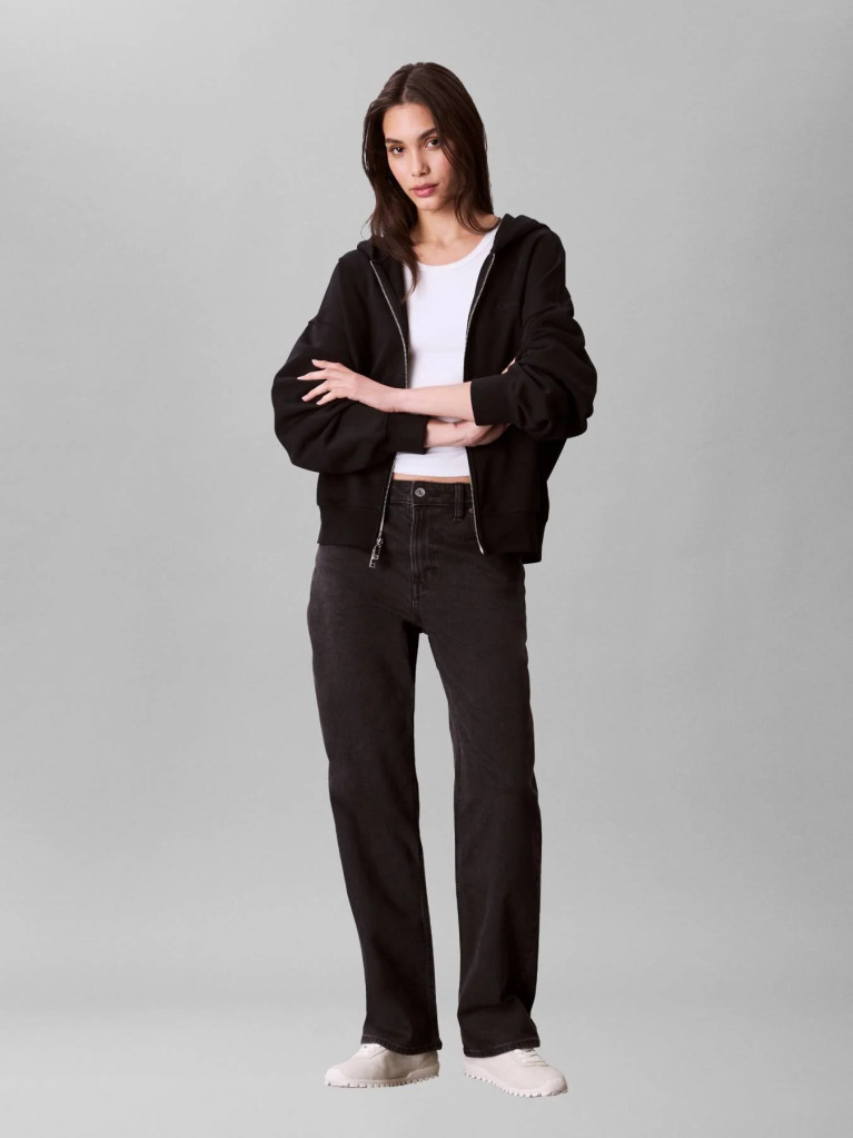 Black Embroidered French Terry Hoodie  Women