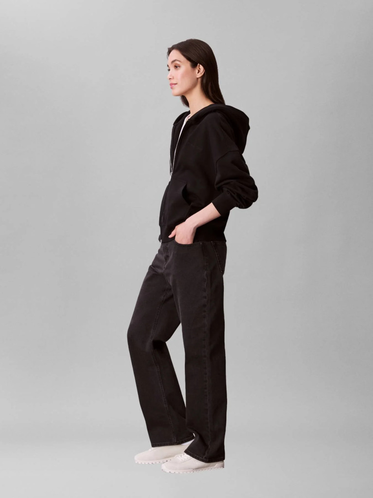 Black Embroidered French Terry Hoodie  Women