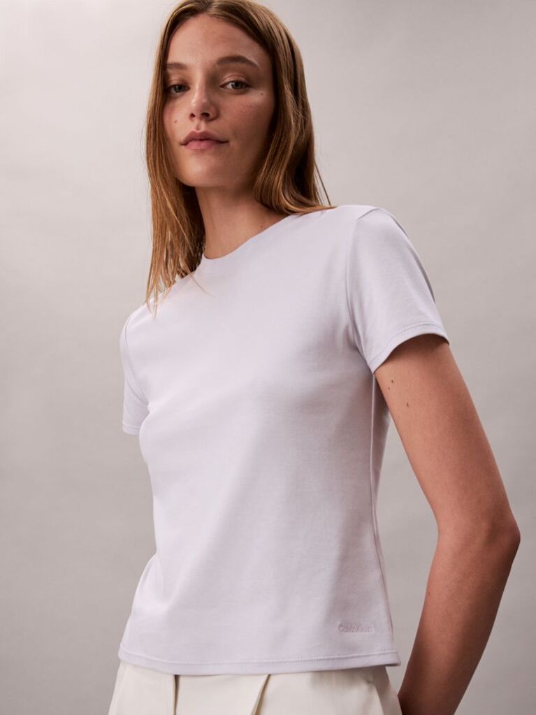 Λευκό T-Shirt Από Supima Βαμβάκι Με Κλασική Λαιμόκοψη  Γυναίκα