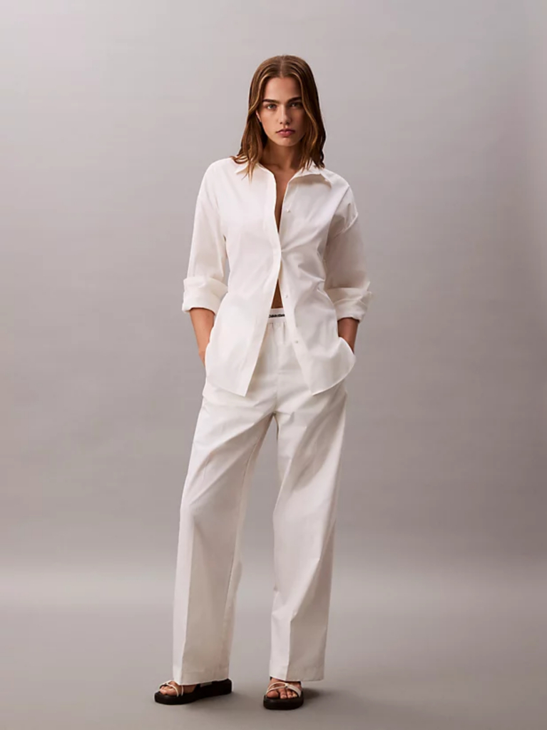 White Cotton Relaxed Pants  Women