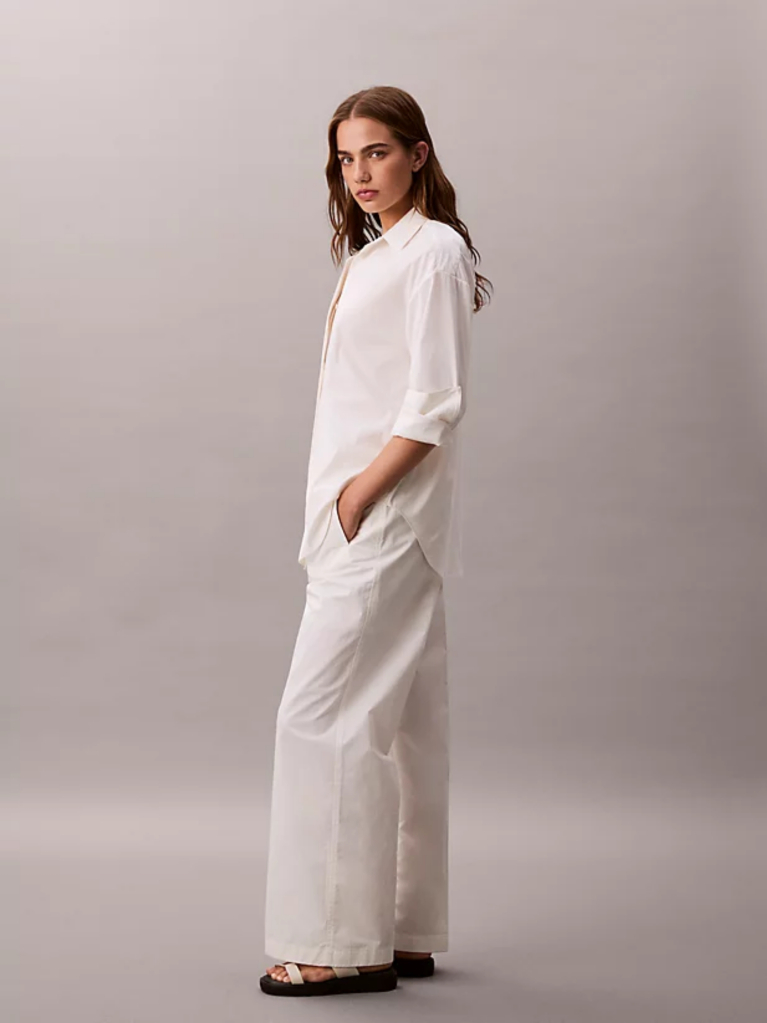 White Cotton Relaxed Pants  Women