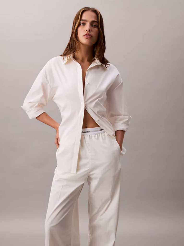 White Cotton Relaxed Pants  Women