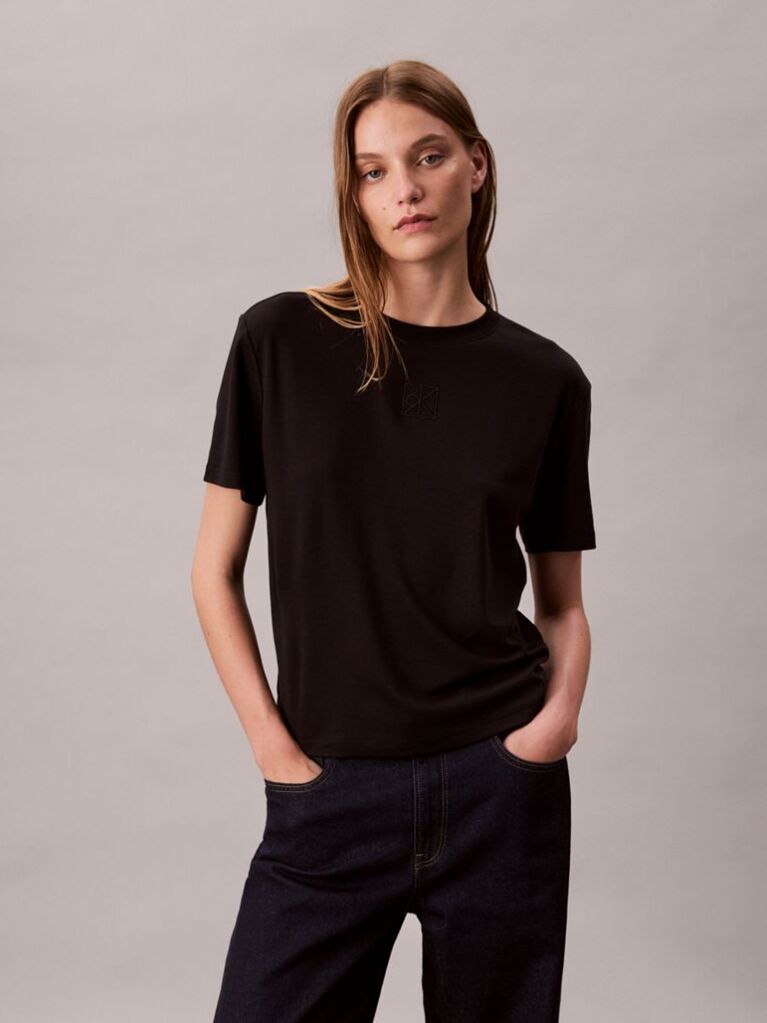 Black Short Sleeve Supima Jersey Logo T-Shirt  Women
