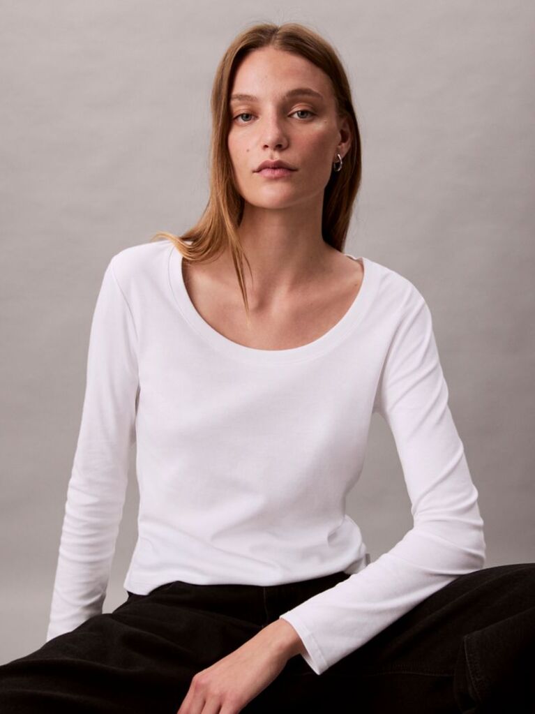 White Scoop Neck Top  Women