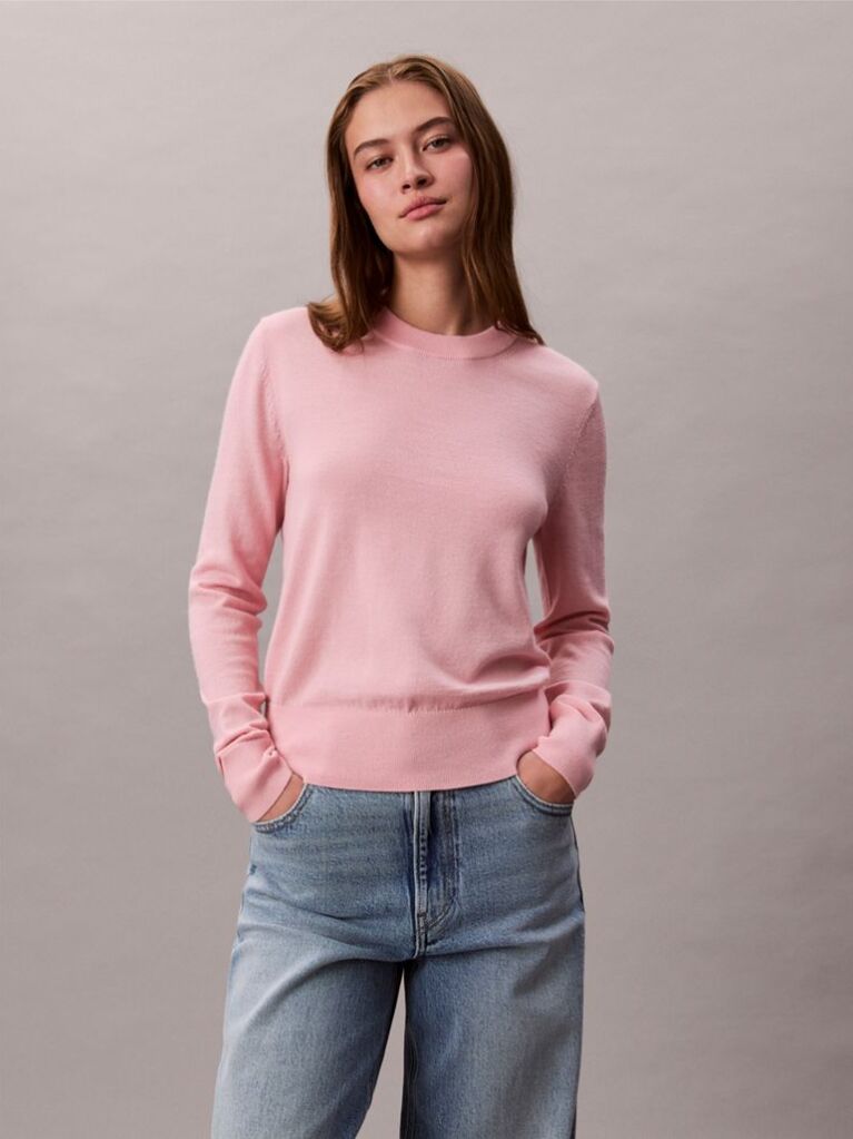 Pink Merino Wool Crew Neck Jumper  Women