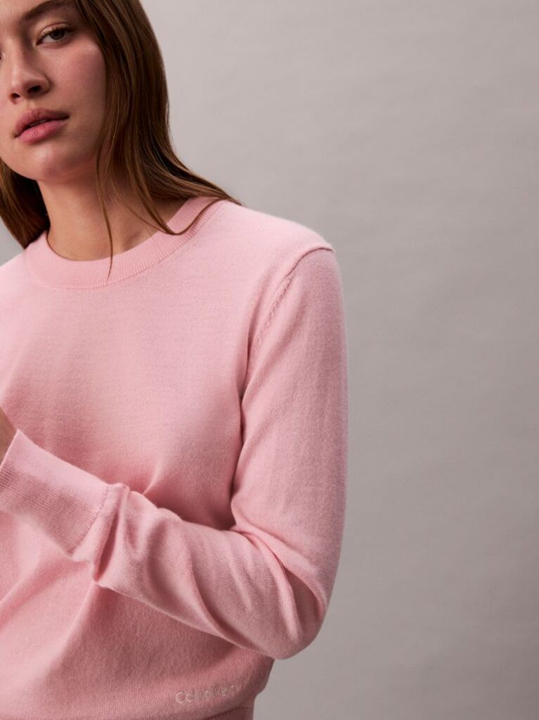 Pink Merino Wool Crew Neck Jumper  Women