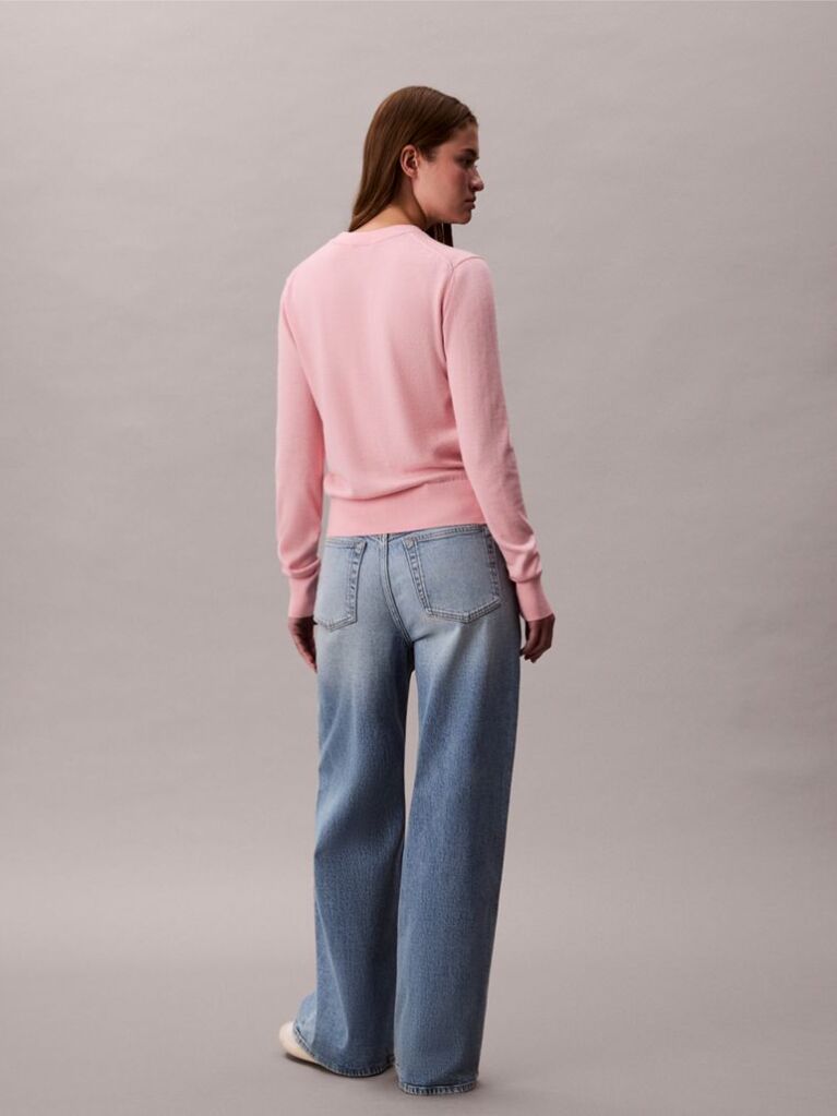 Pink Merino Wool Crew Neck Jumper  Women