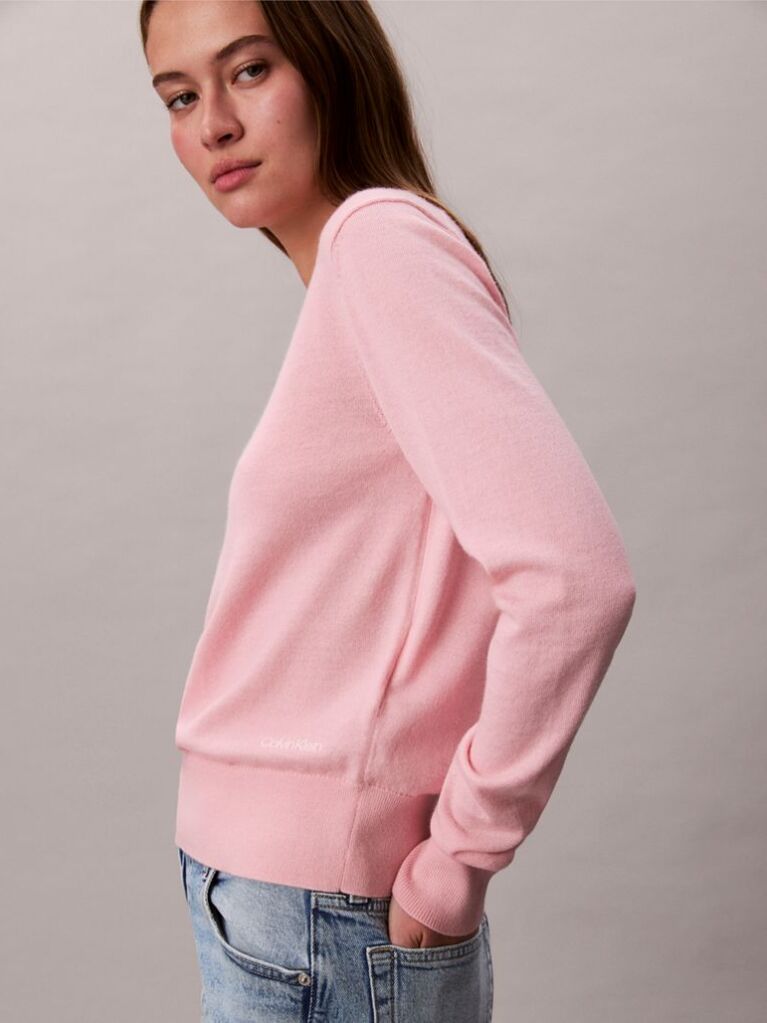 Pink Merino Wool Crew Neck Jumper  Women