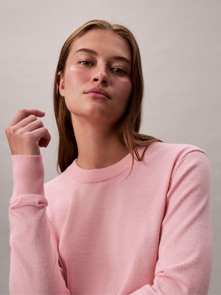 Pink Merino Wool Crew Neck Jumper  Women