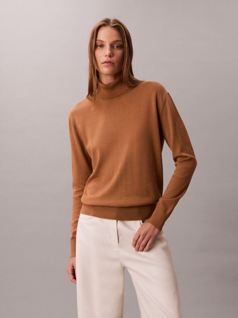 Brown Merino Roll Neck Jumper  Women