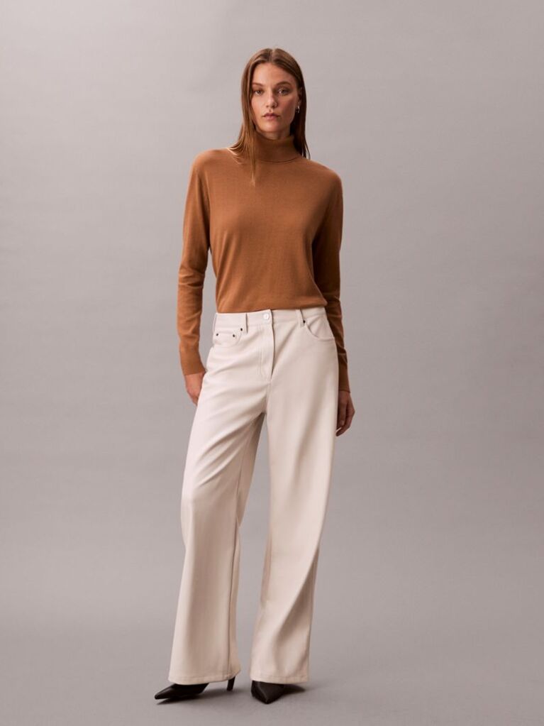 Brown Merino Roll Neck Jumper  Women