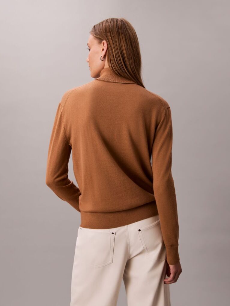 Brown Merino Roll Neck Jumper  Women