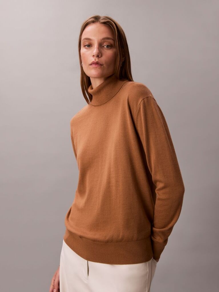 Brown Merino Roll Neck Jumper  Women