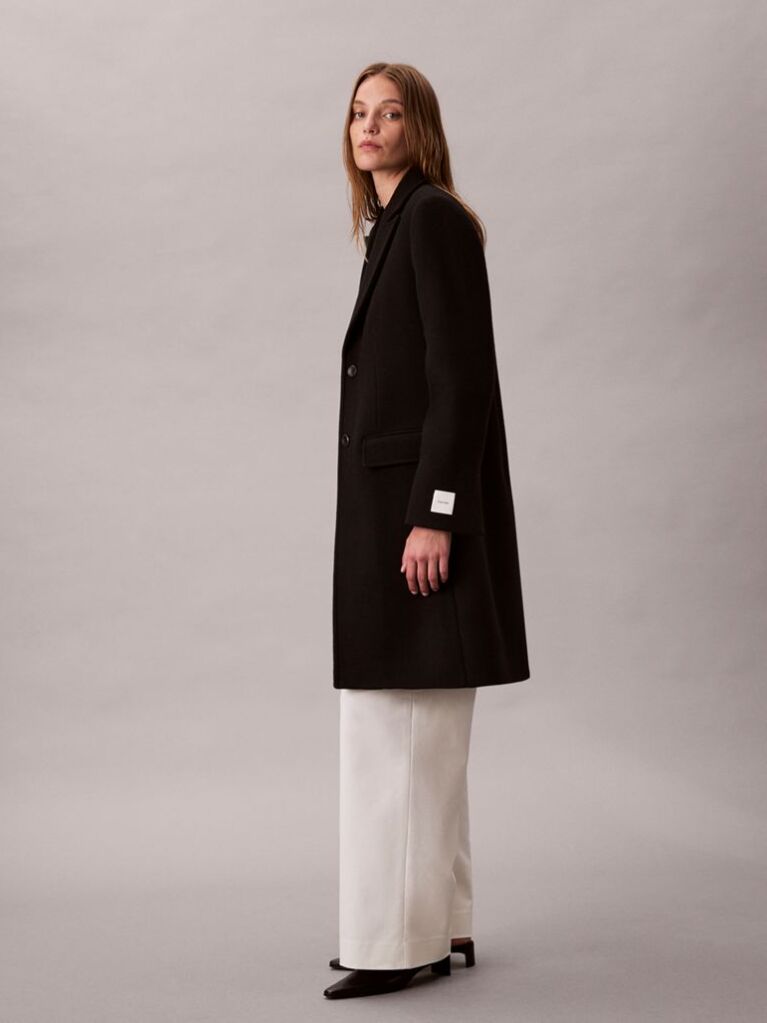 Black Wool Blend Tailored Coat  Women