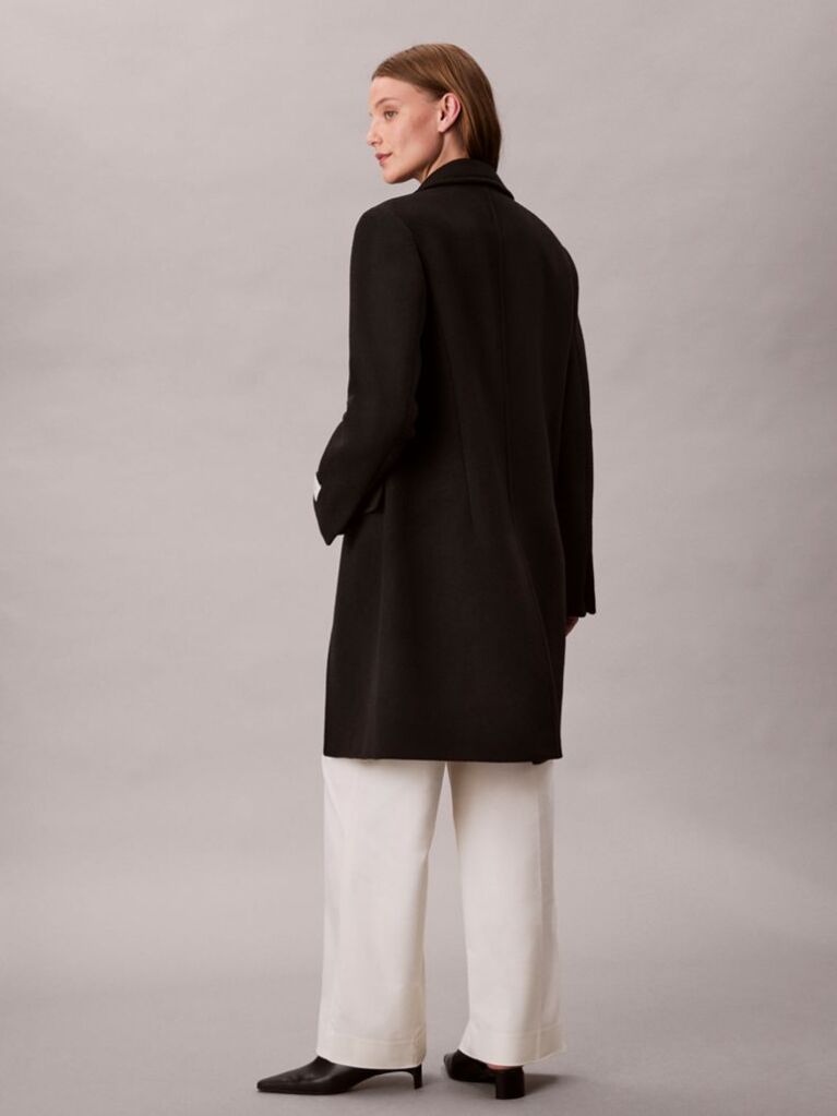 Black Wool Blend Tailored Coat  Women