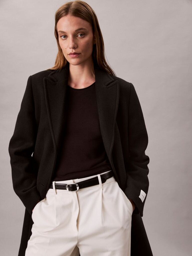 Black Wool Blend Tailored Coat  Women