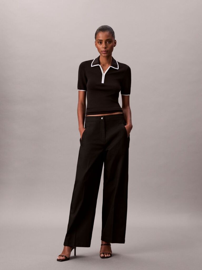 Black Cotton Twill Logo Tape Trousers  Women
