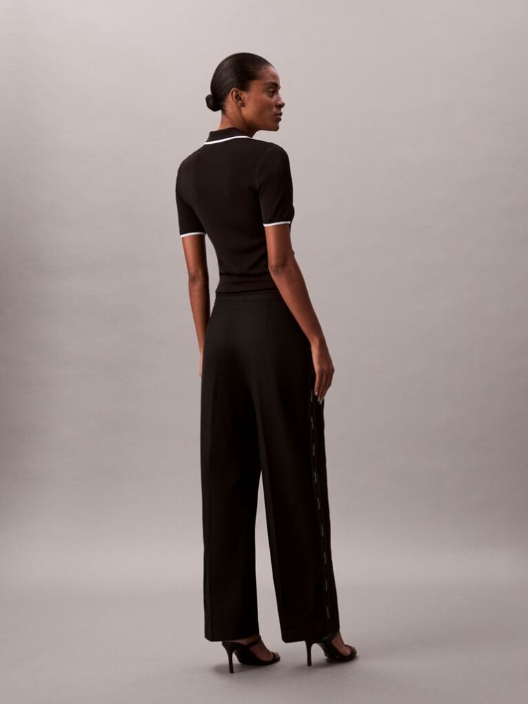 Black Cotton Twill Logo Tape Trousers  Women