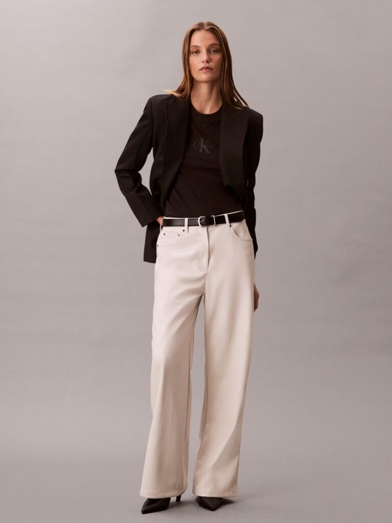 Beige Faux Leather 5-Pocket Trousers  Women