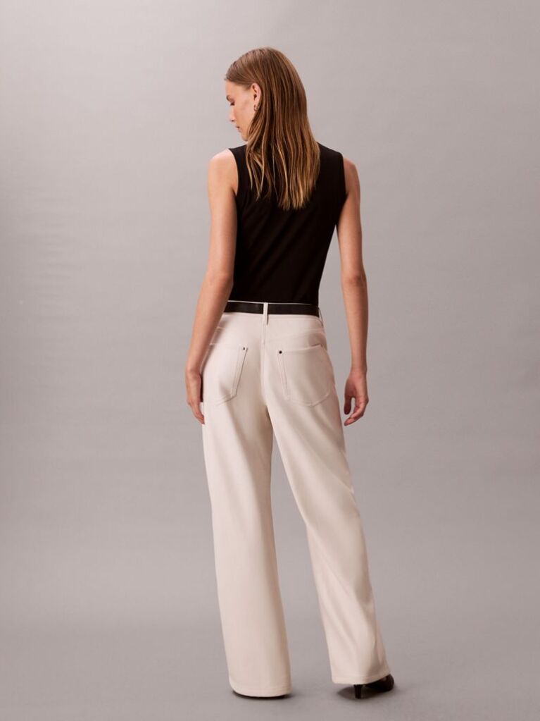 Beige Faux Leather 5-Pocket Trousers  Women