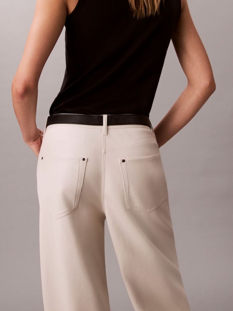 Beige Faux Leather 5-Pocket Trousers  Women